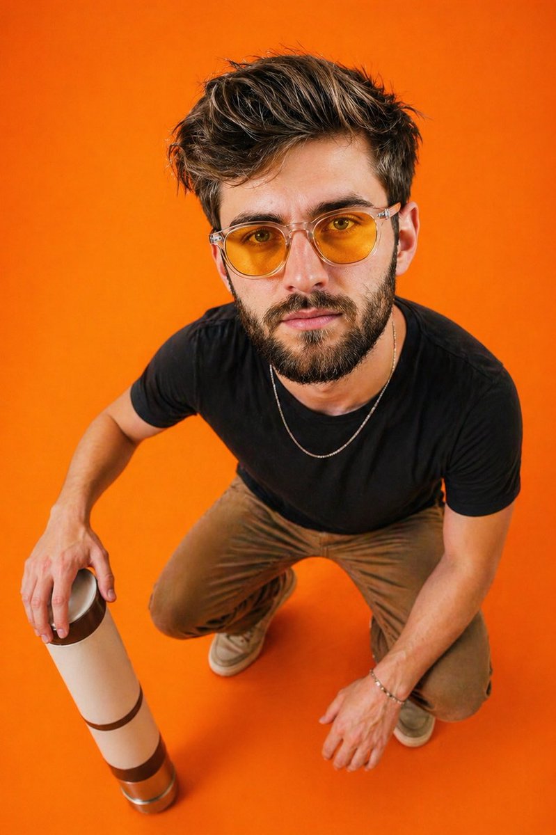 Editorial Top-Down Fisheye Portrait AI image template preview