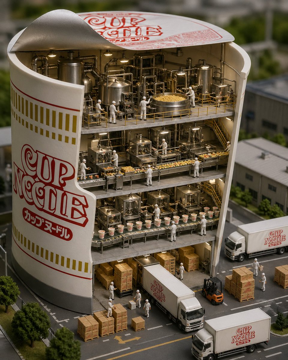 Cup Noodle Factory Cross-Section Diorama AI image template preview