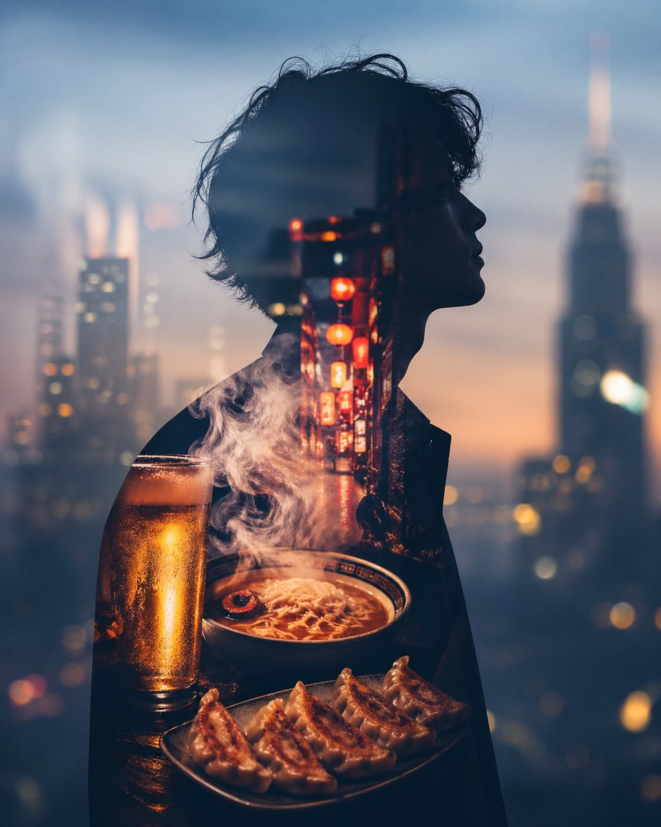 Double Exposure Urban Silhouette AI image template preview