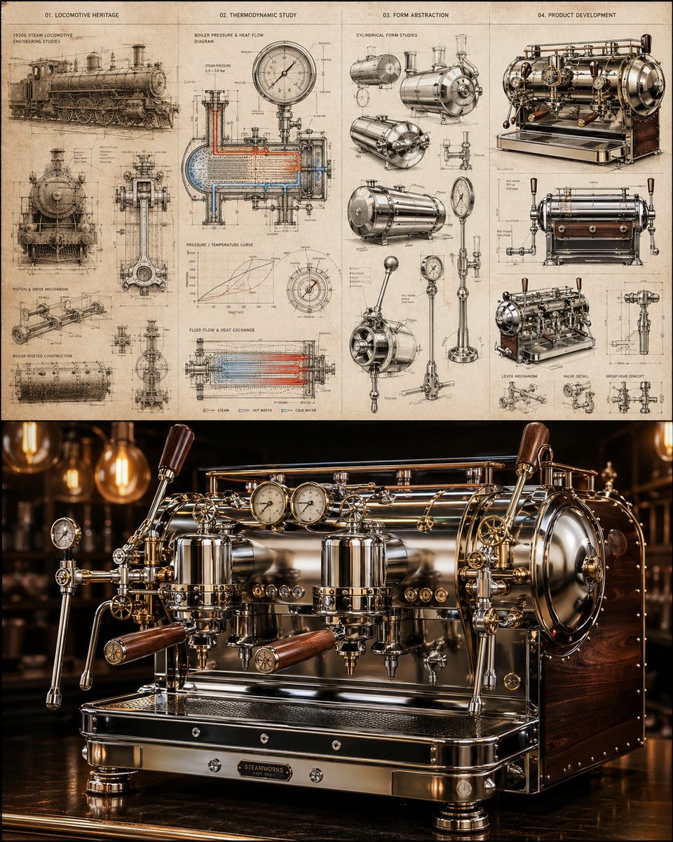 Locomotive-Inspired Espresso Machine Design AI image template preview