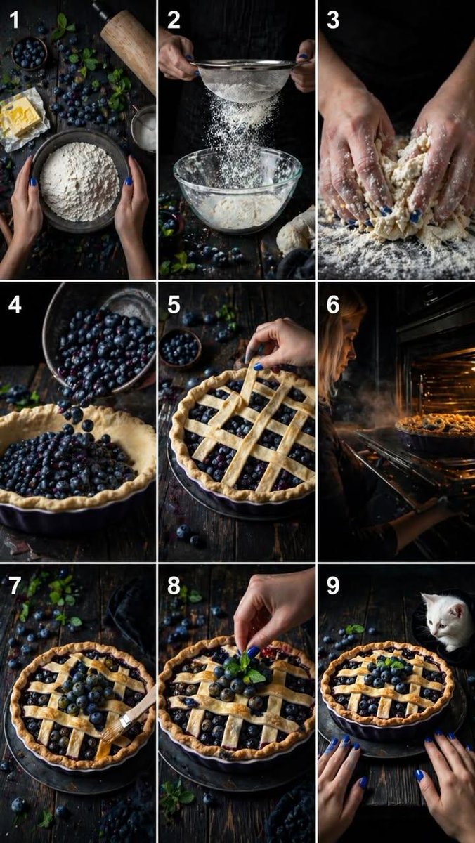 9-Step Rustic Blueberry Pie Collage AI image template preview