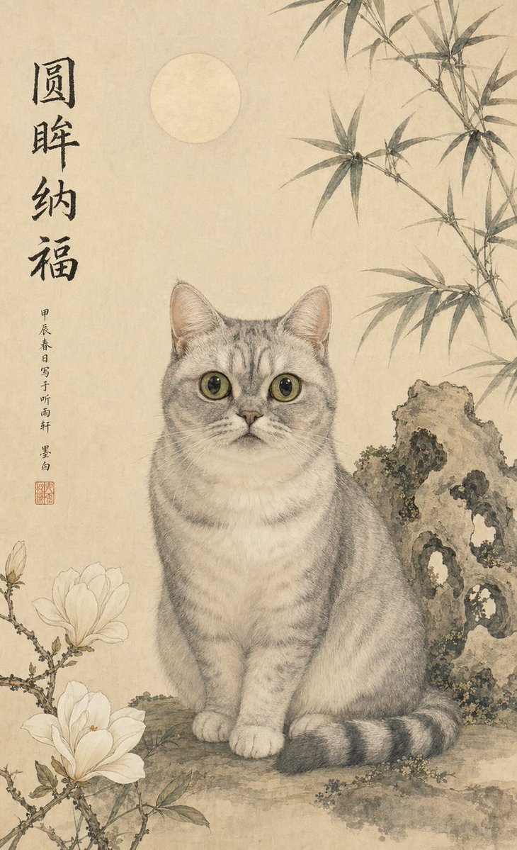 Classical Chinese Pet Portrait AI image template preview