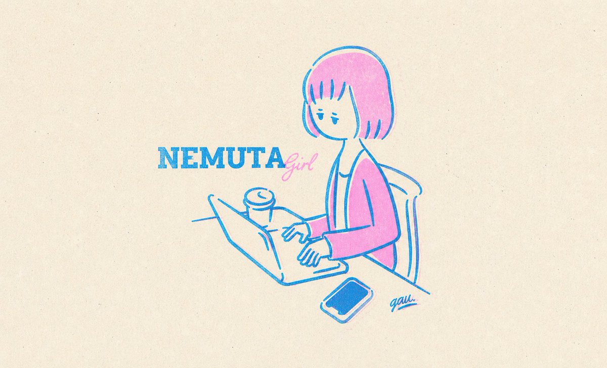 Sleepy Girl at Laptop Illustration example 2