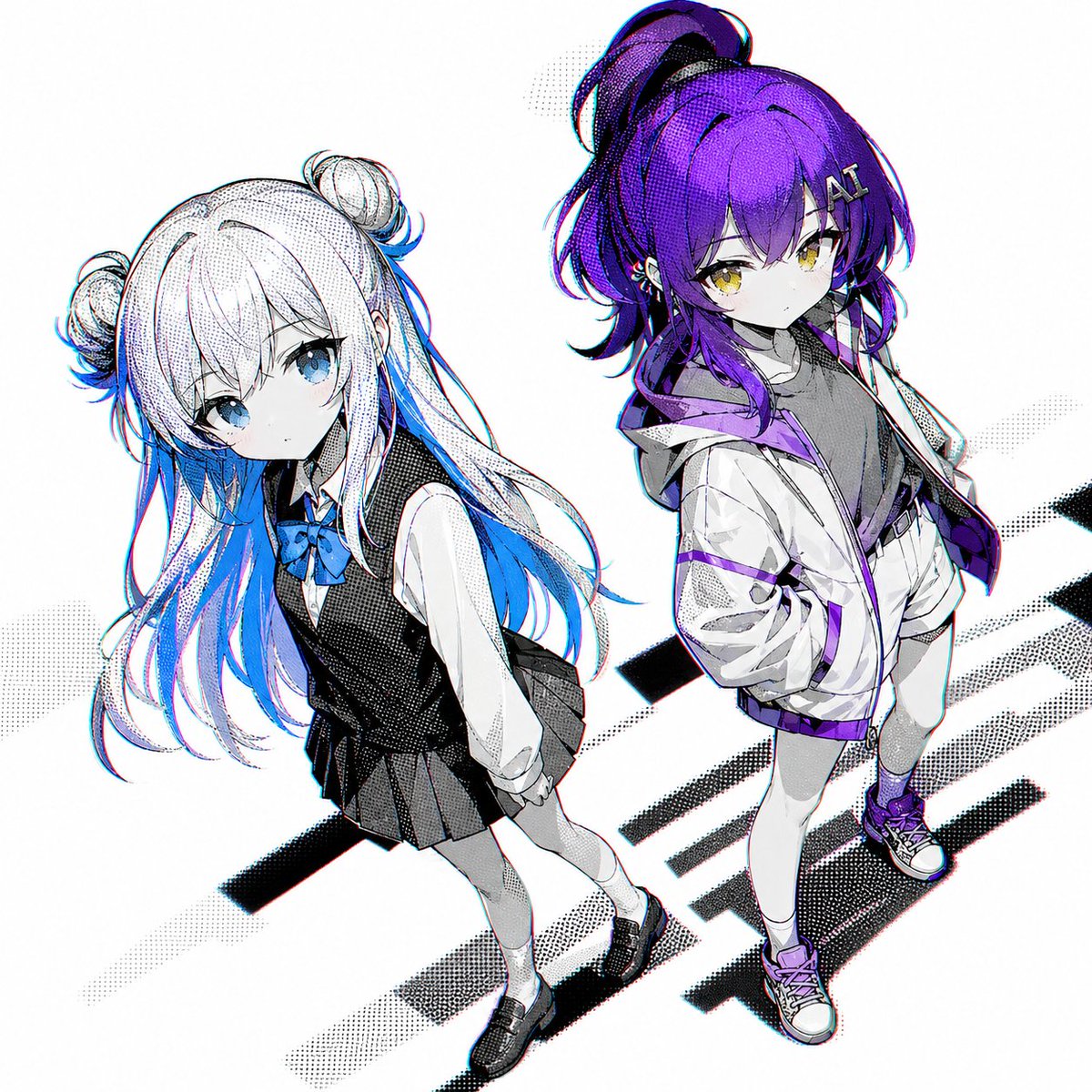 Two Anime Girls with Flashy Hair AI image template preview