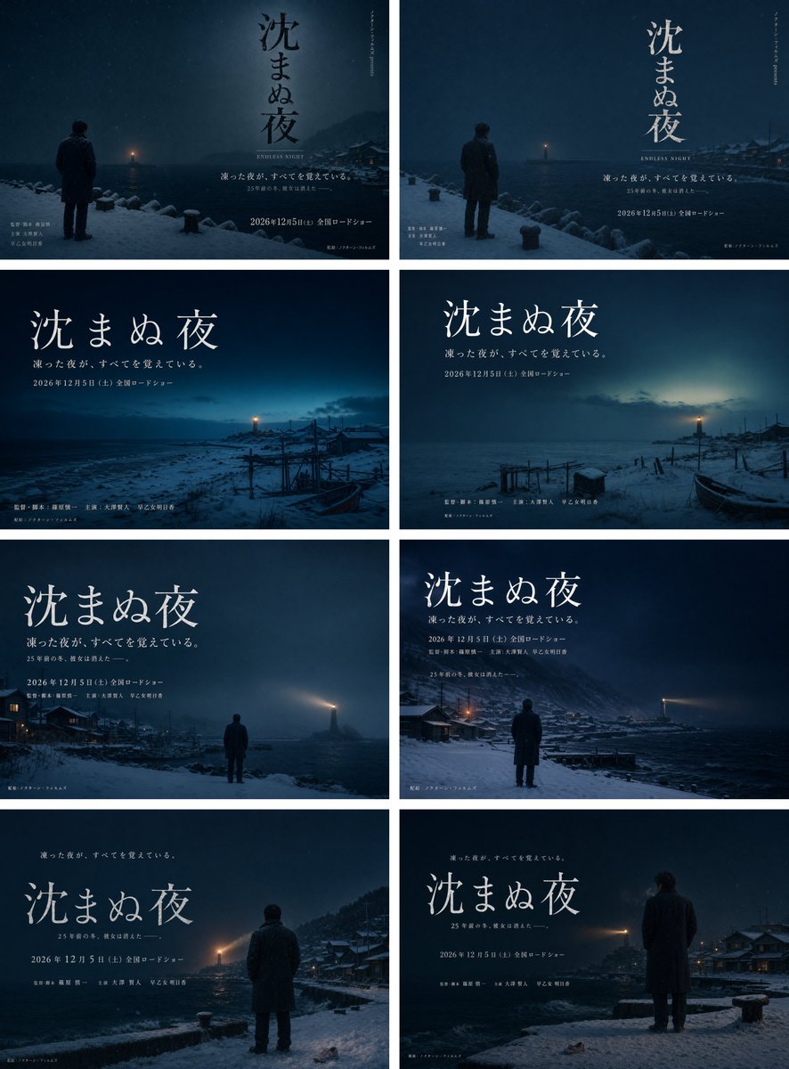 Snowy Japanese Film Poster Grid AI image template preview