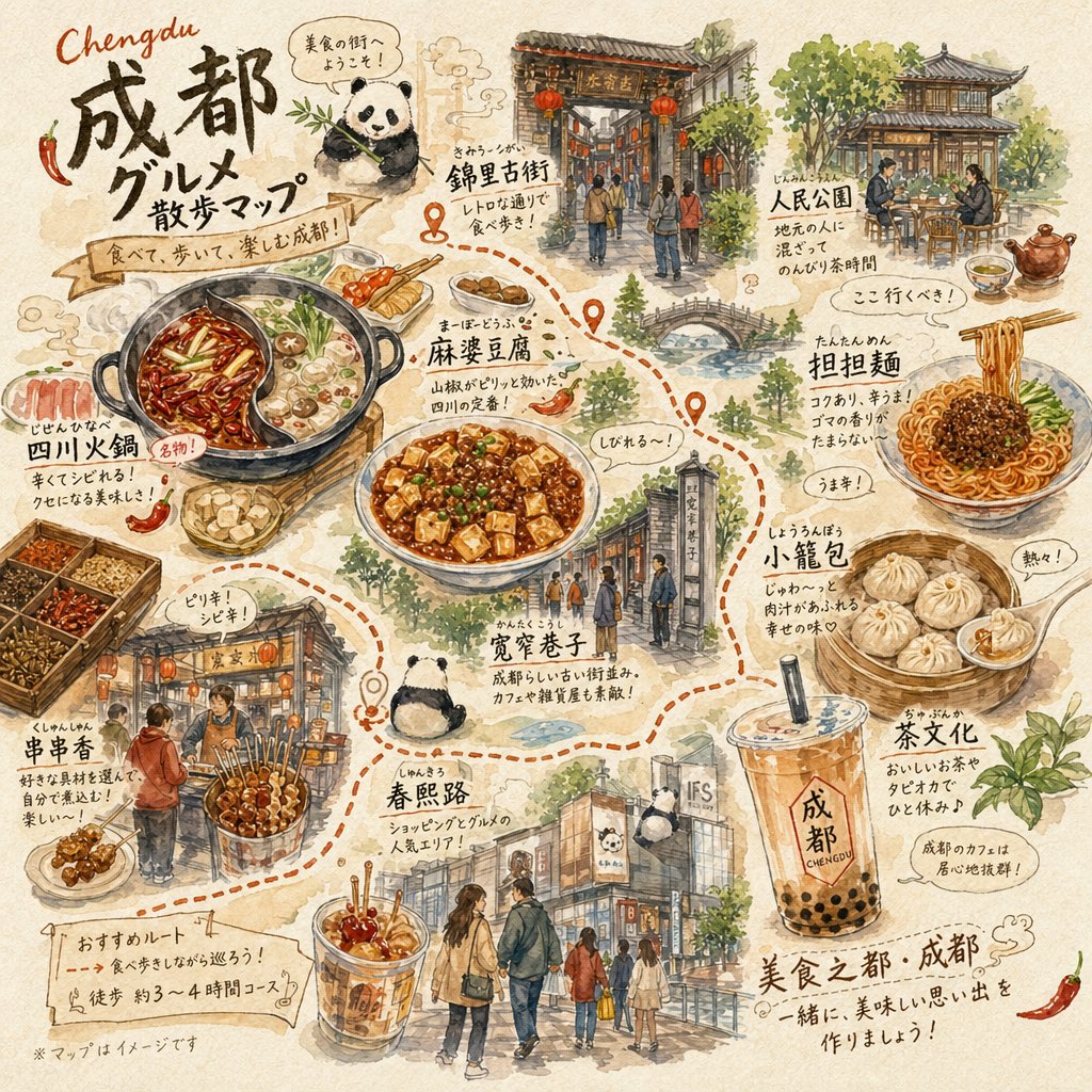 Chengdu Gourmet Walking Map AI image template preview