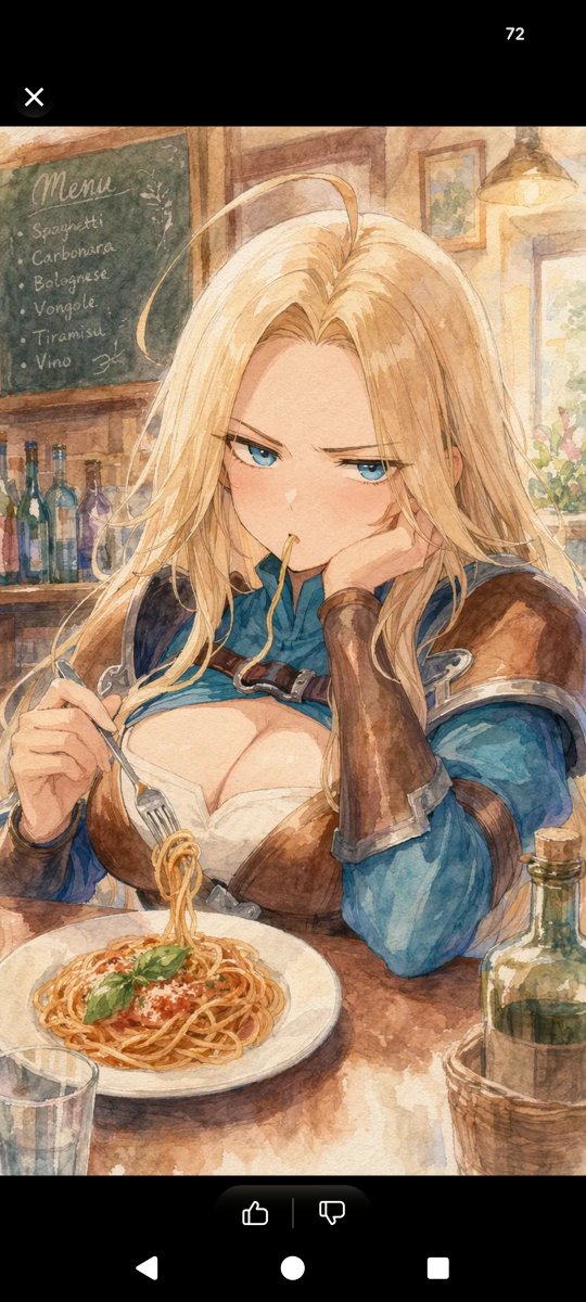 Watercolor Fantasy Heroine at Pasta Cafe AI image template preview