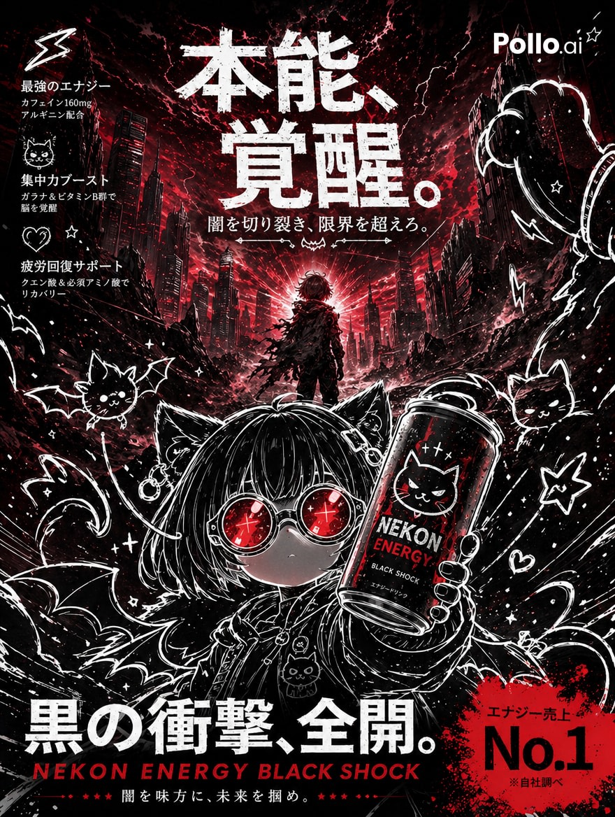 Dark Anime Energy Drink Poster AI image template preview