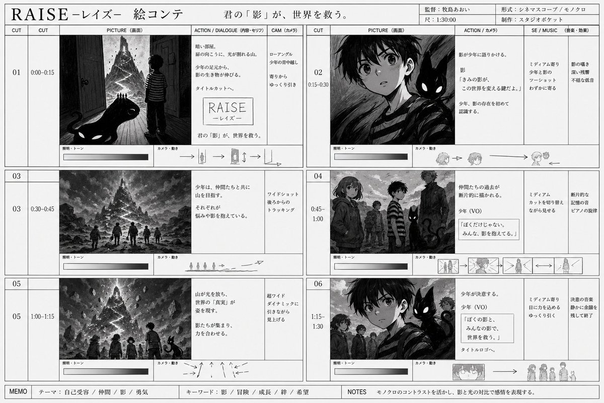Monochrome Fantasy Storyboard Sheet AI image template preview