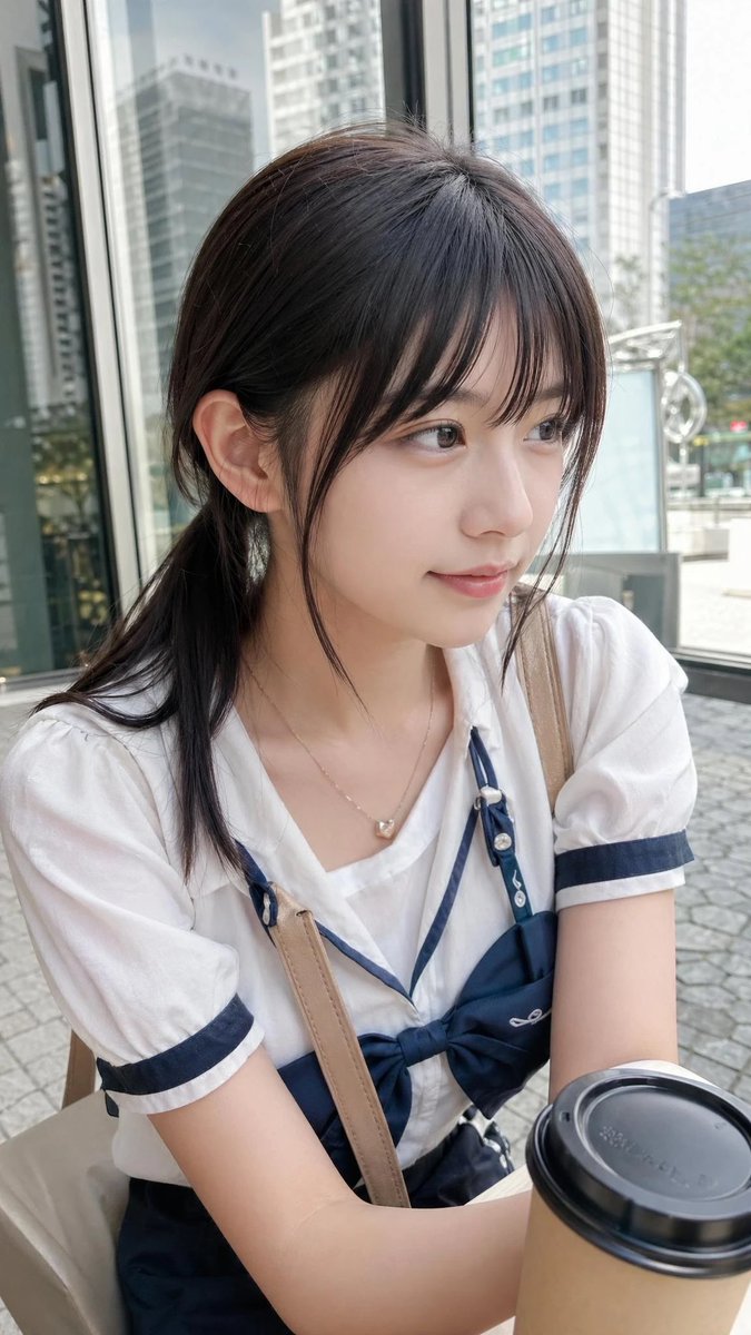 Casual Cafe Portrait in Sailor Blouse AI image template preview