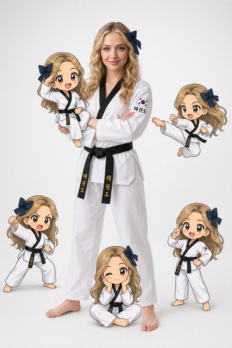 Taekwondo Woman and Chibi Versions AI image template preview