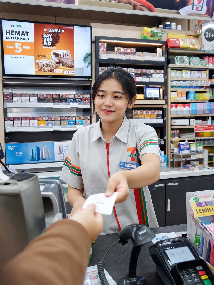 Photorealistic Convenience Store Cashier AI image template preview