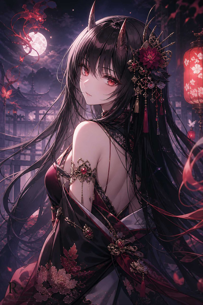Fantasy Oni Girl Anime Illustration AI image template preview