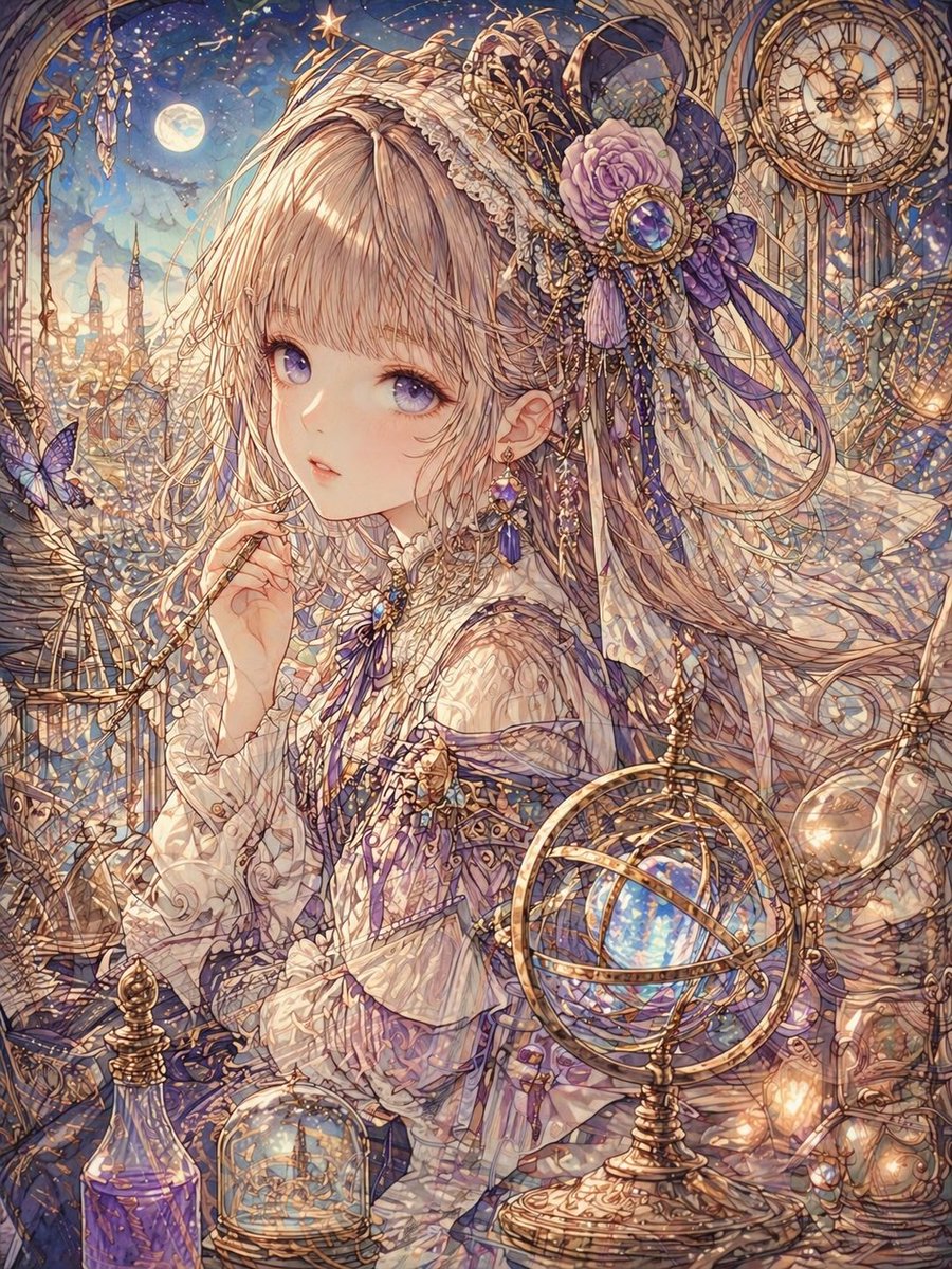 Delicate Line Art and Watercolor Glaze AI image template preview