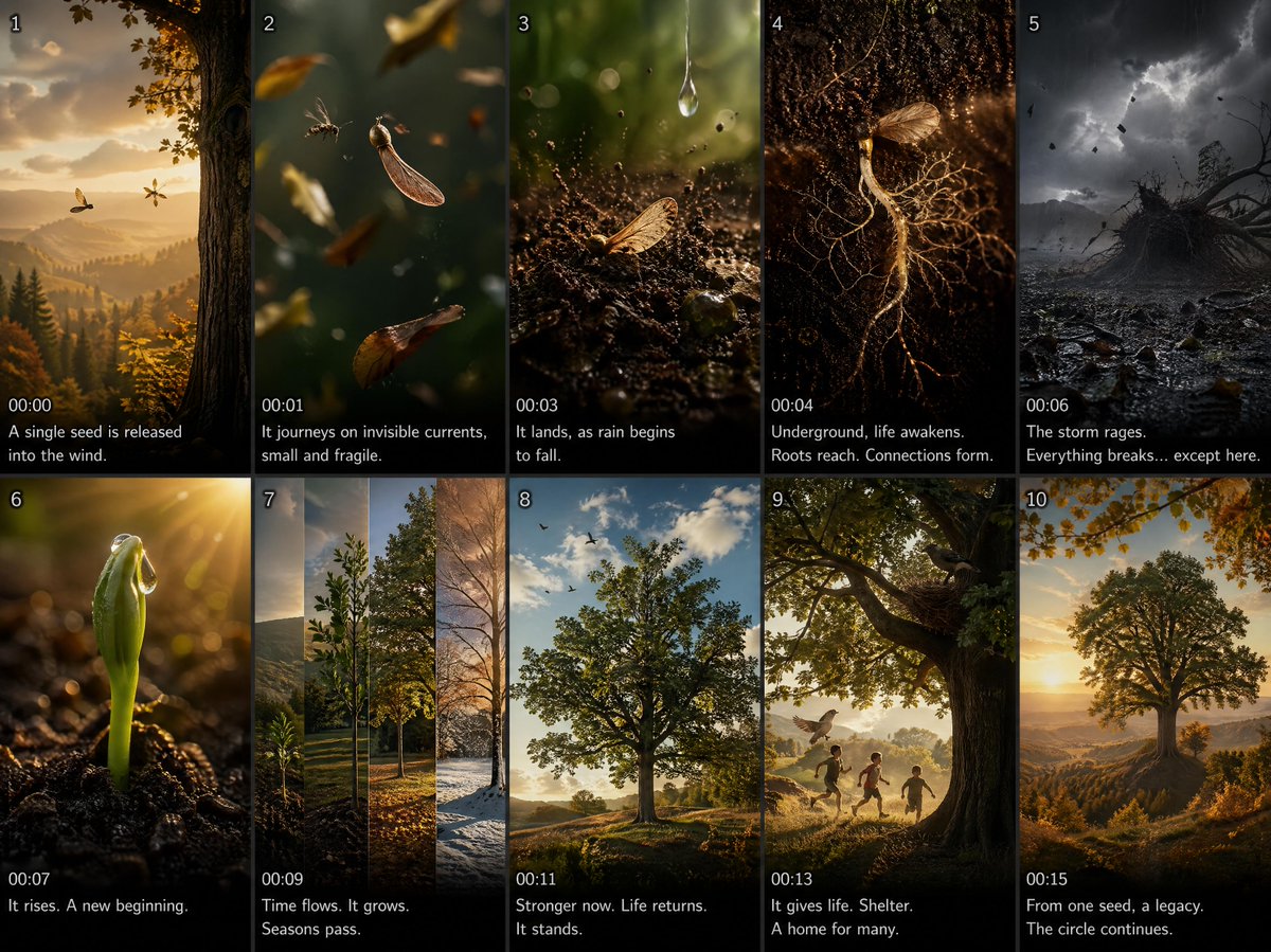 Cinematic Seed Life Storyboard AI image template preview