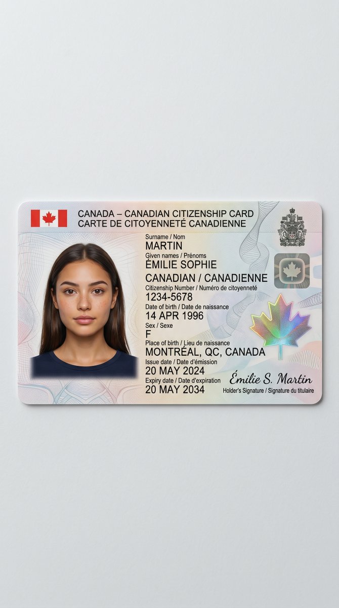 Canadian Citizenship Card Mockup Prompt AI image template preview