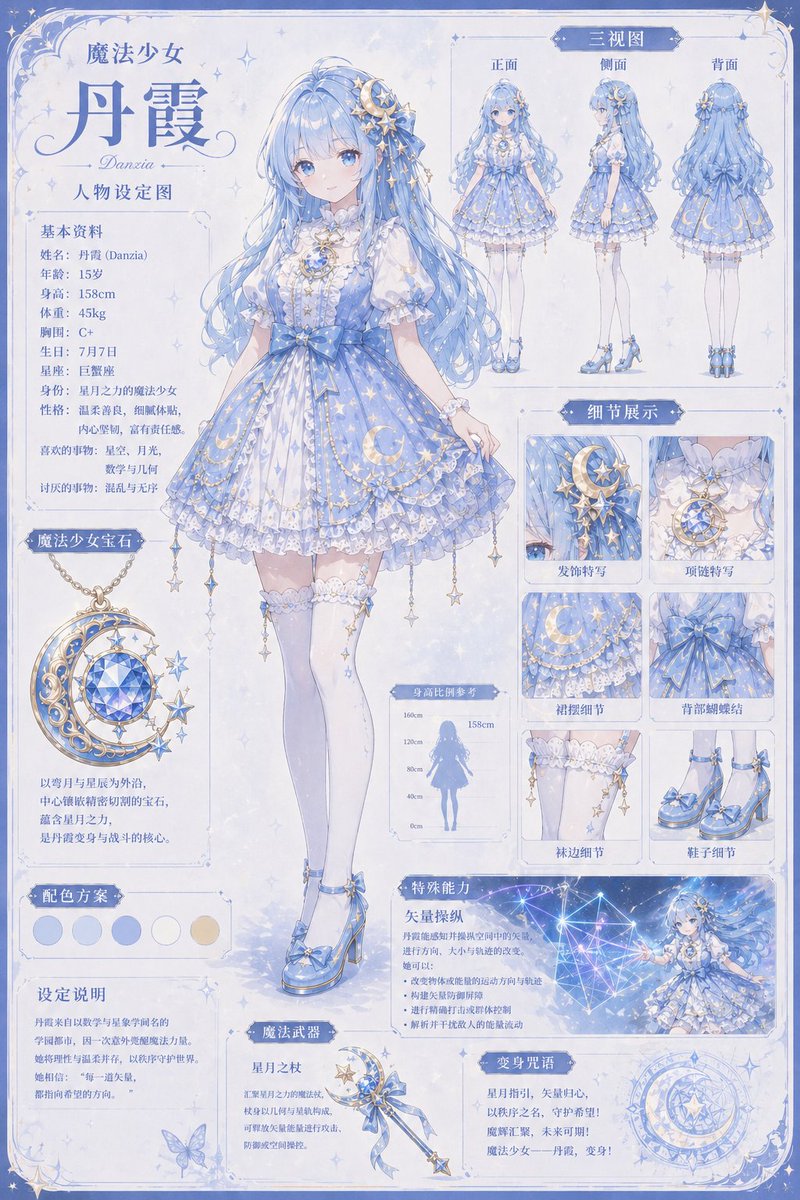Celestial Magical Girl Reference Sheet AI image template preview