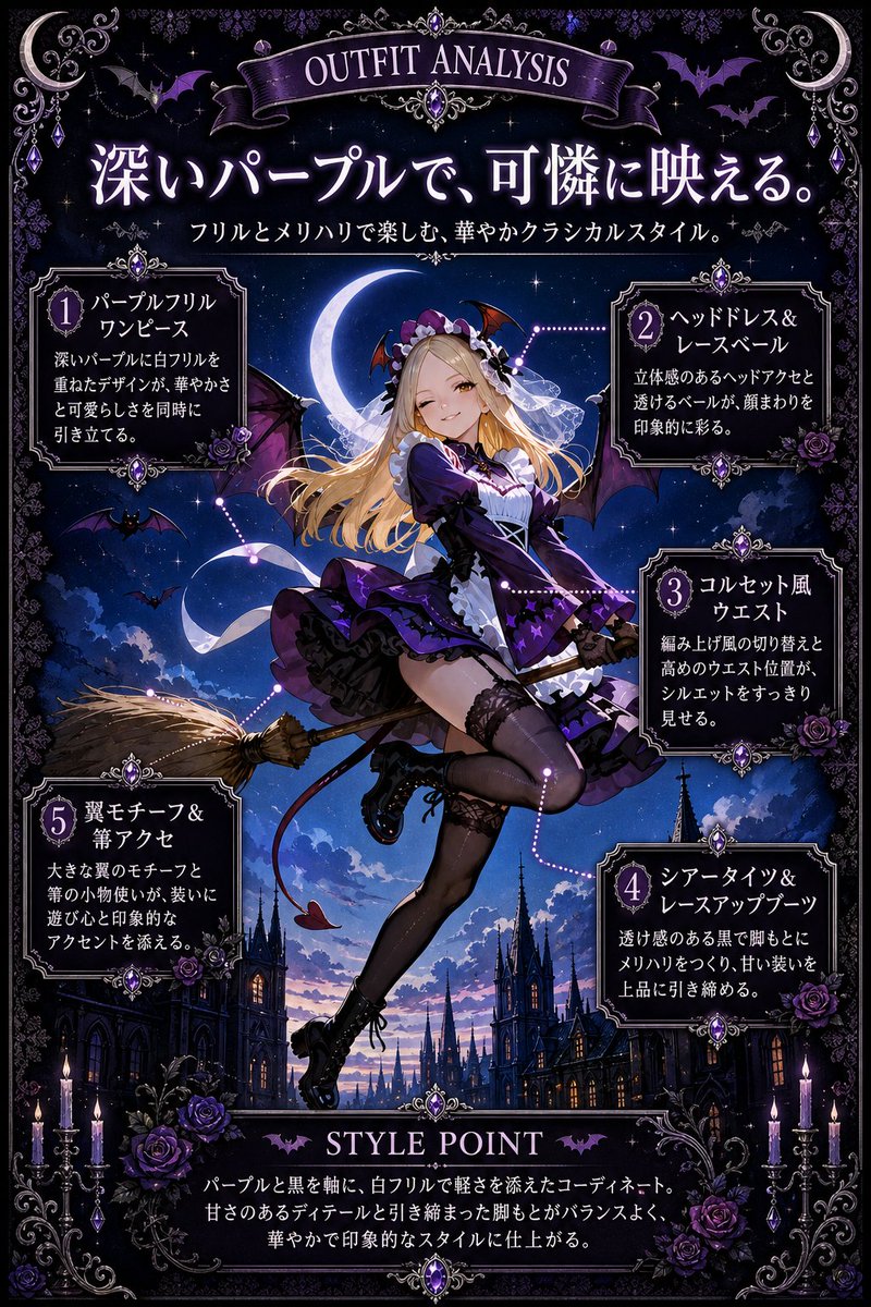 Gothic Purple Outfit Analysis Poster AI image template preview
