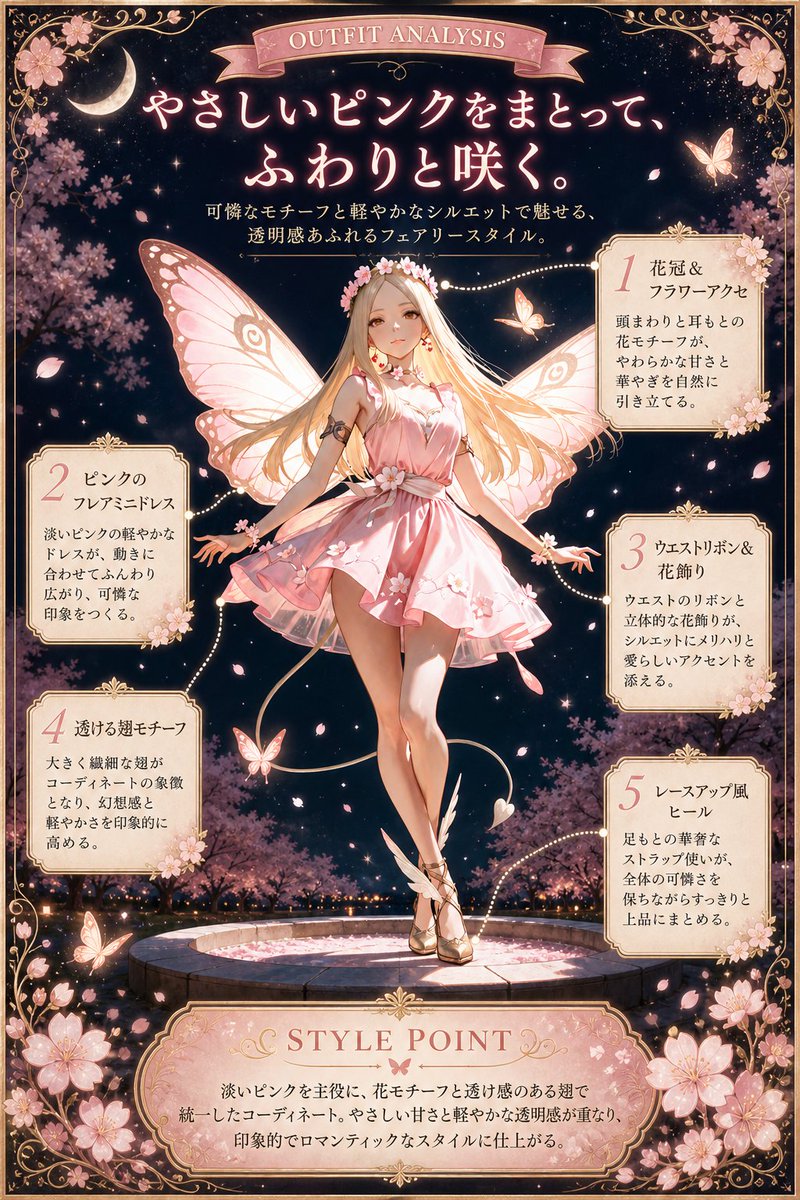 Pink Fairy Outfit Analysis Poster AI image template preview