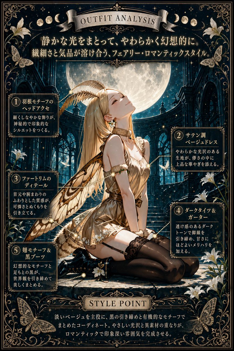 Moonlit Fairy Outfit Analysis Poster AI image template preview