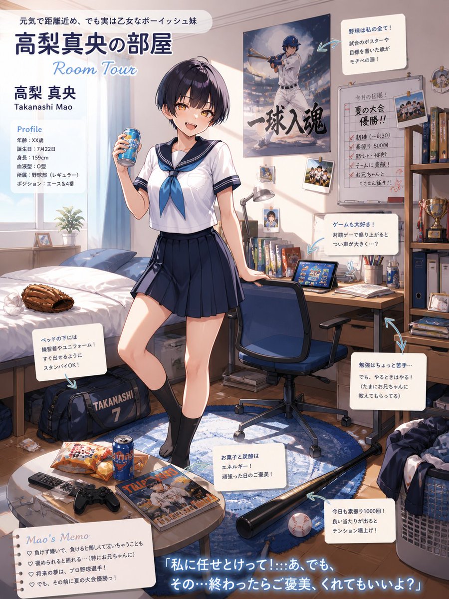 Anime Baseball Sister Room Tour AI image template preview