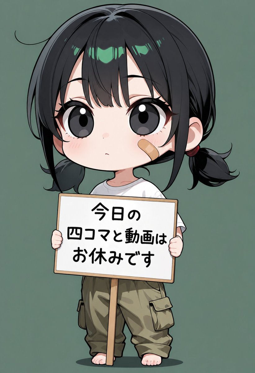 Chibi Girl Holding Japanese Notice Sign AI image template preview
