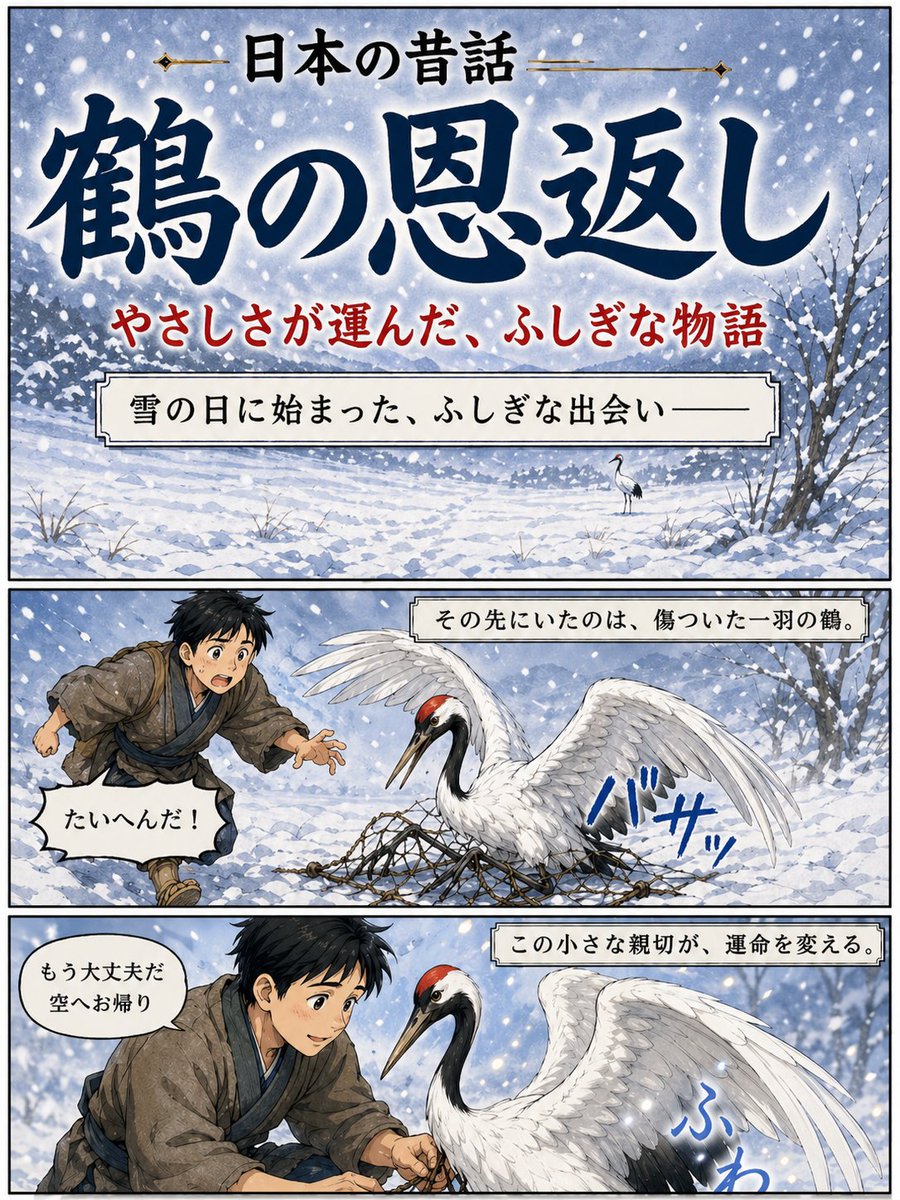 Japanese Crane Folktale Poster AI image template preview