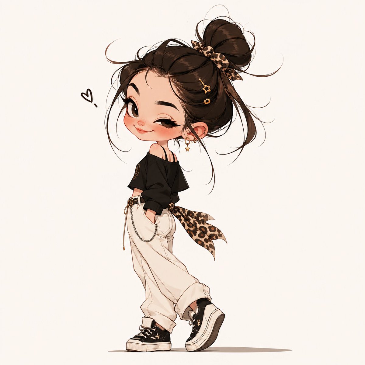 Chibi Fashion Girl With Leopard Accents AI image template preview