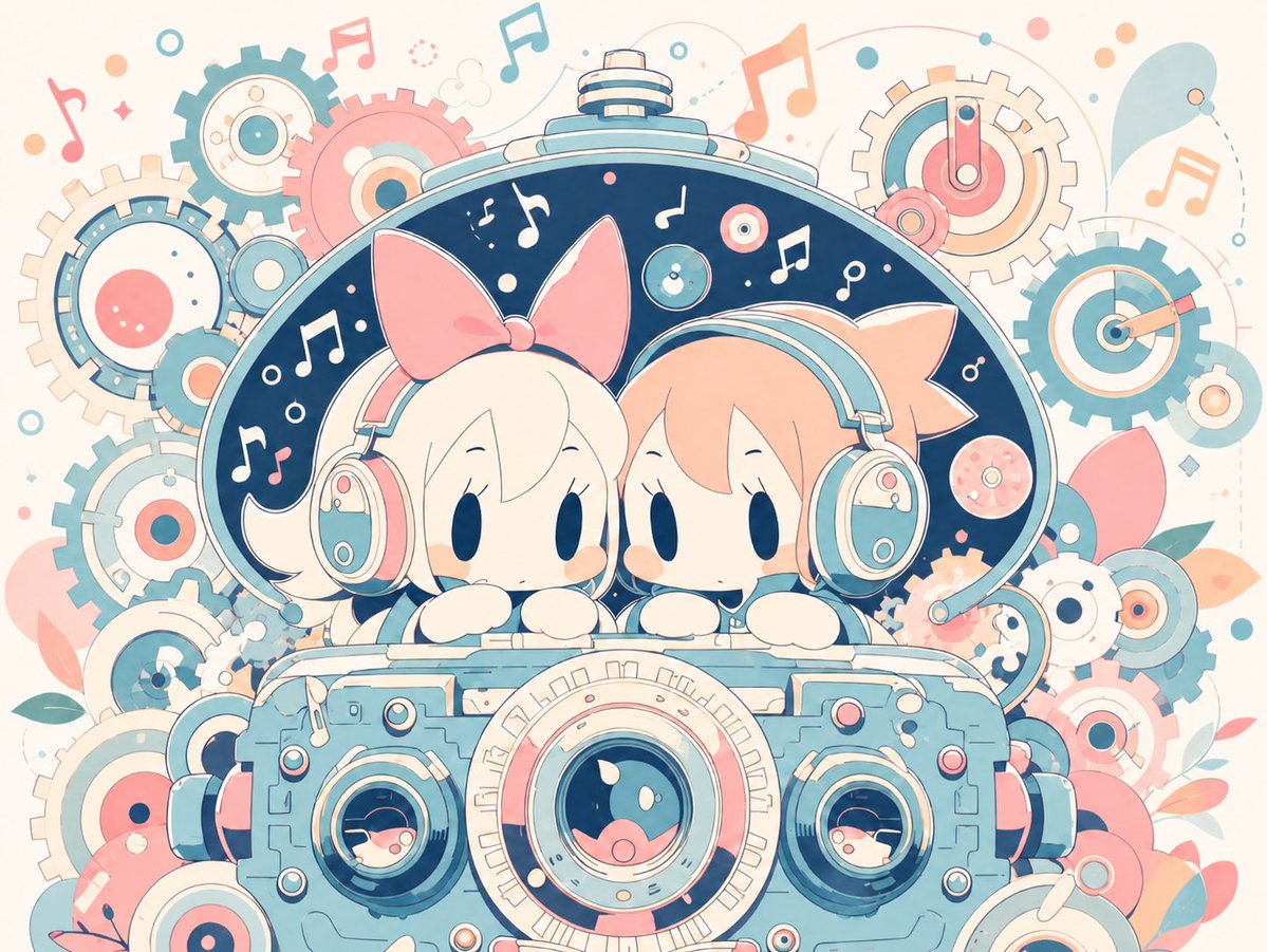 Milky Pastel Chibi Music Camera Twins AI image template preview