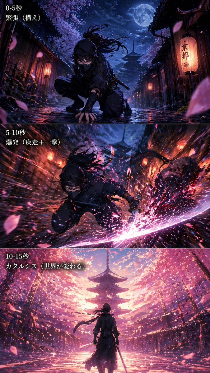 Anime Ninja Action Triptych AI image template preview