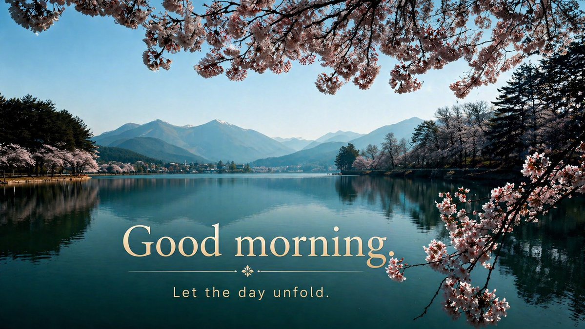 Cherry Blossom Good Morning Lake AI image template preview