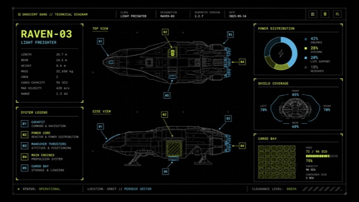 Sci-Fi Light Freighter Schematic HUD AI image template preview