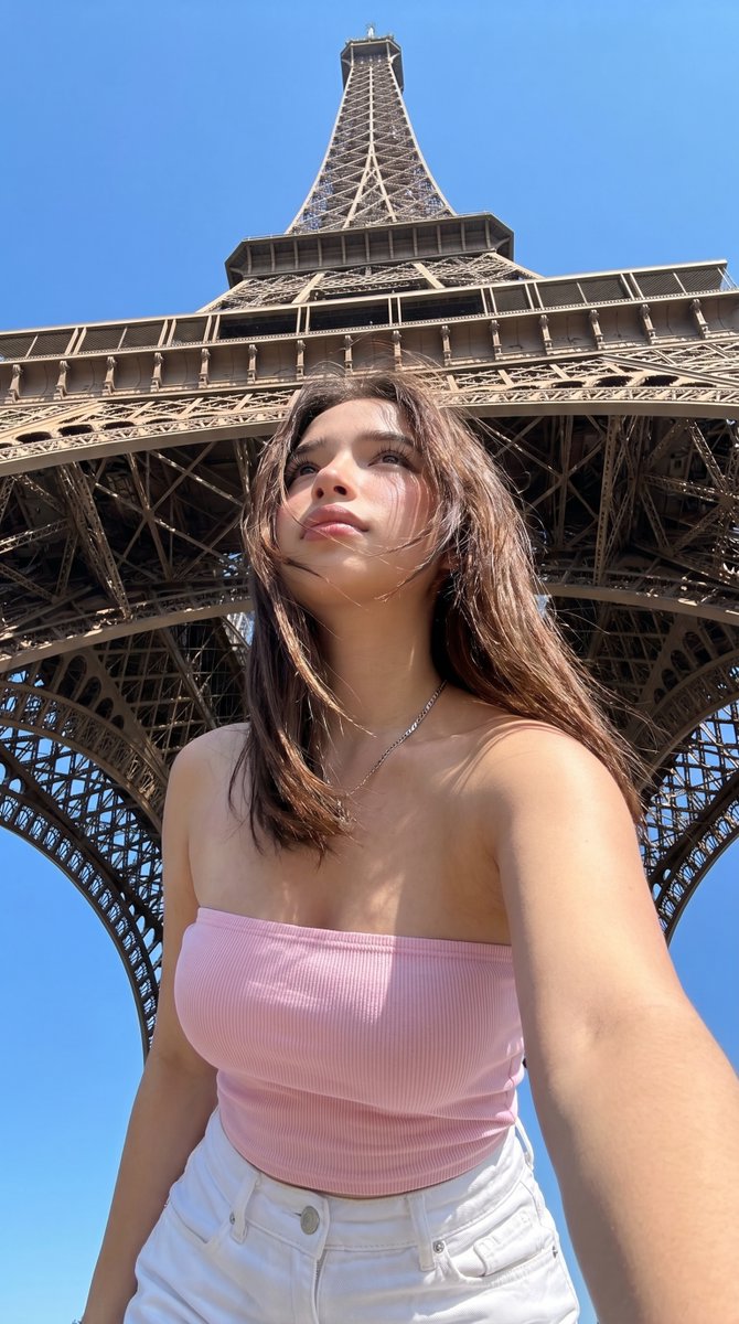 Eiffel Tower Low-Angle Selfie AI image template preview
