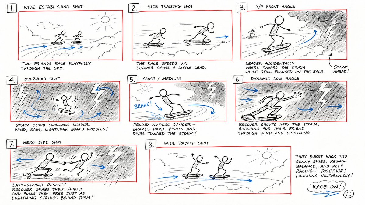 Hand-Drawn Storyboard Previs Sketch AI image template preview