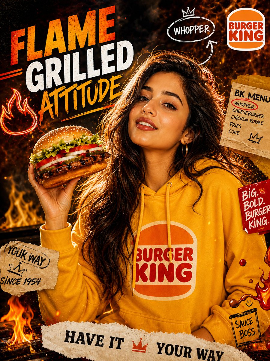Dramatic Flame-Grilled Ad Poster AI image template preview