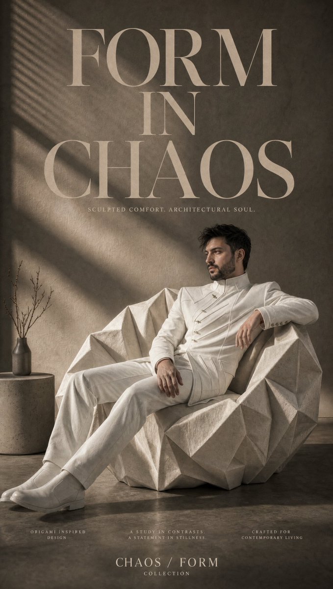 Origami Furniture Editorial Poster AI image template preview