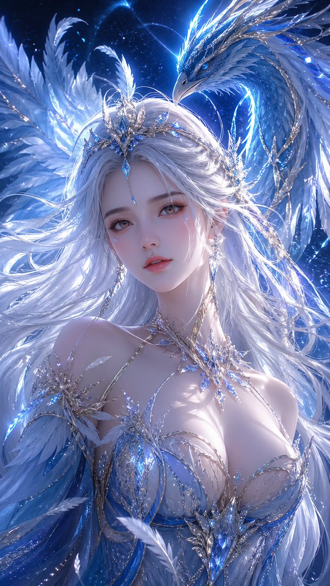 Fantasy Ice Phoenix Goddess Illustration AI image template preview