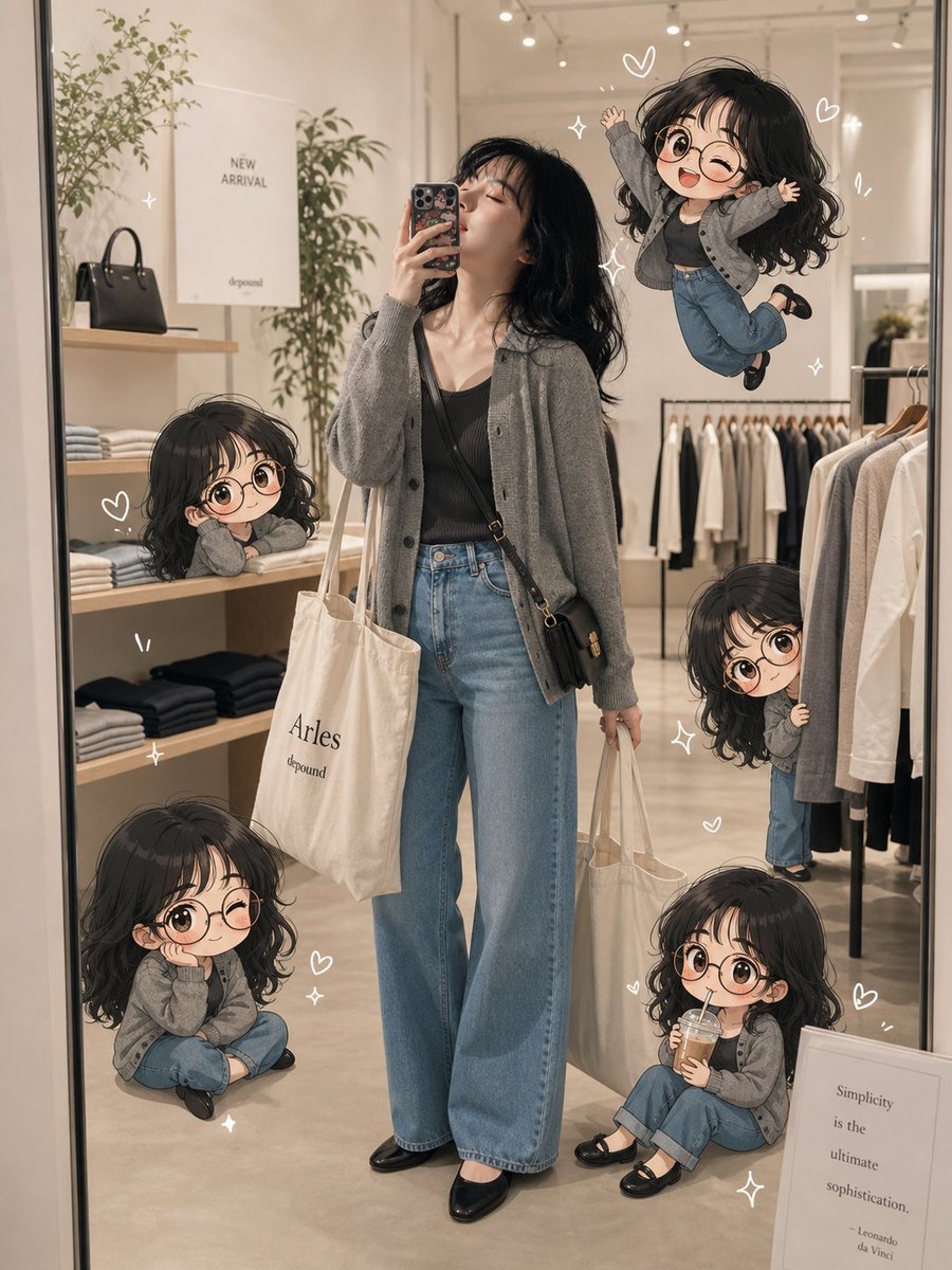 Chibi Boutique Mirror Selfie AI image template preview