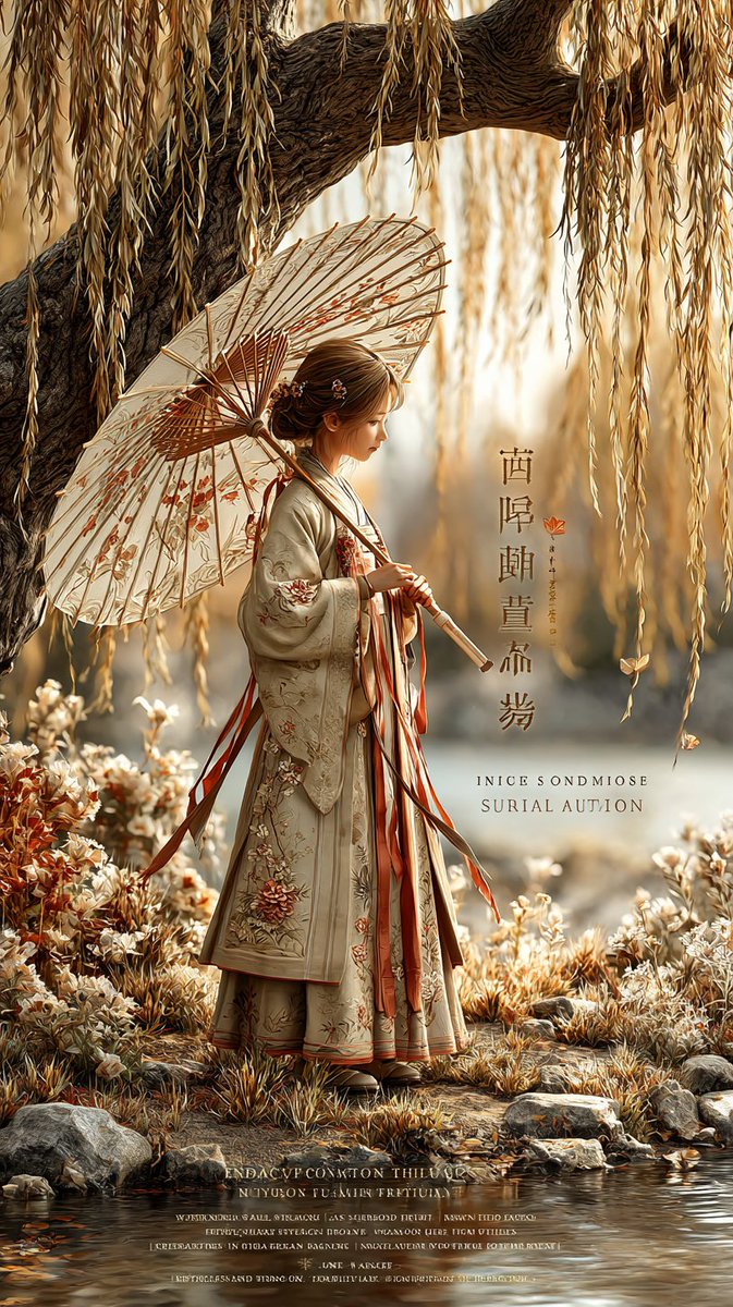 Autumn Willow Hanfu Poster AI image template preview