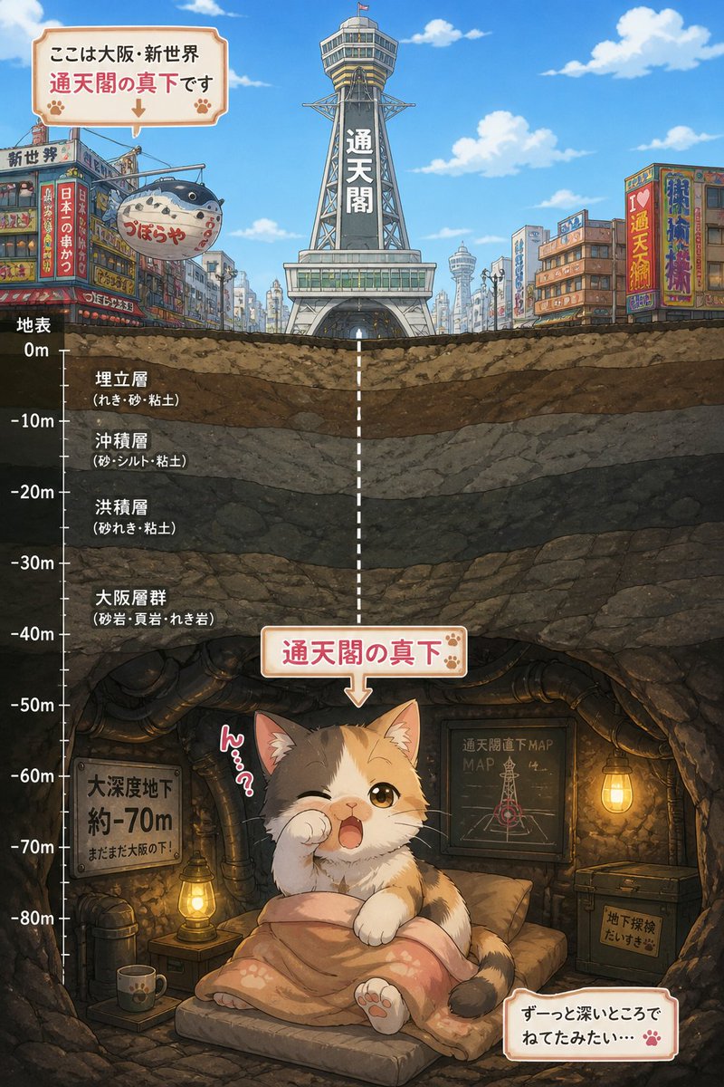 Kitten Under Tsutenkaku Cutaway AI image template preview