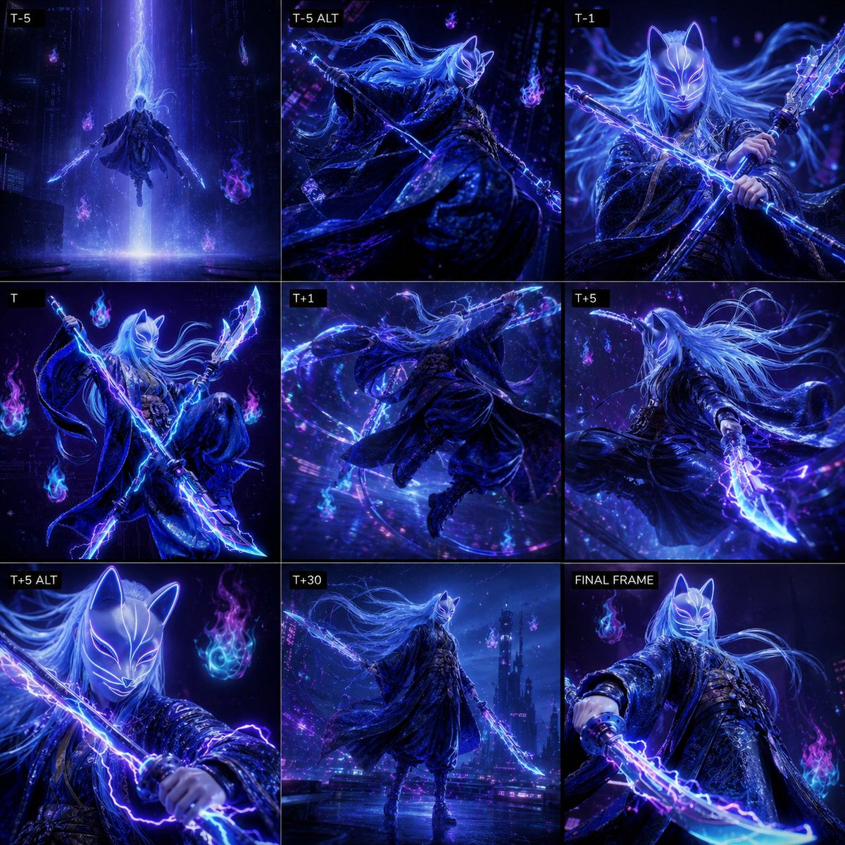 Cyber Kitsune Warrior Storyboard AI image template preview