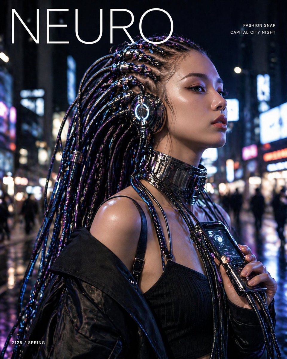 Cyberpunk Fashion Magazine Cover AI image template preview