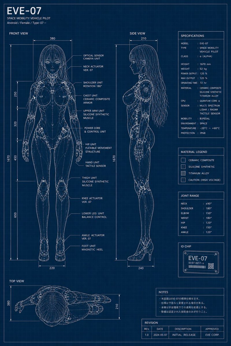 EVE-07 Android Blueprint Sheet AI image template preview