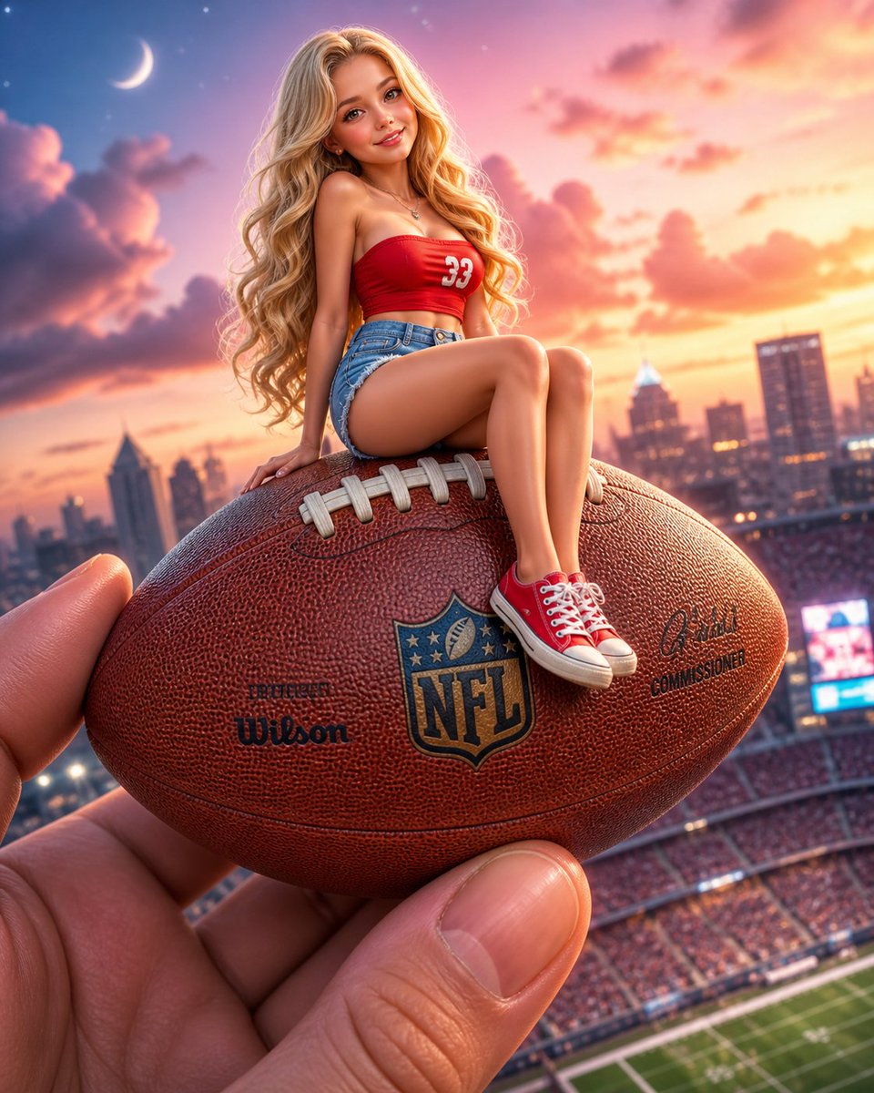 Miniature Girl on Giant Football AI image template preview