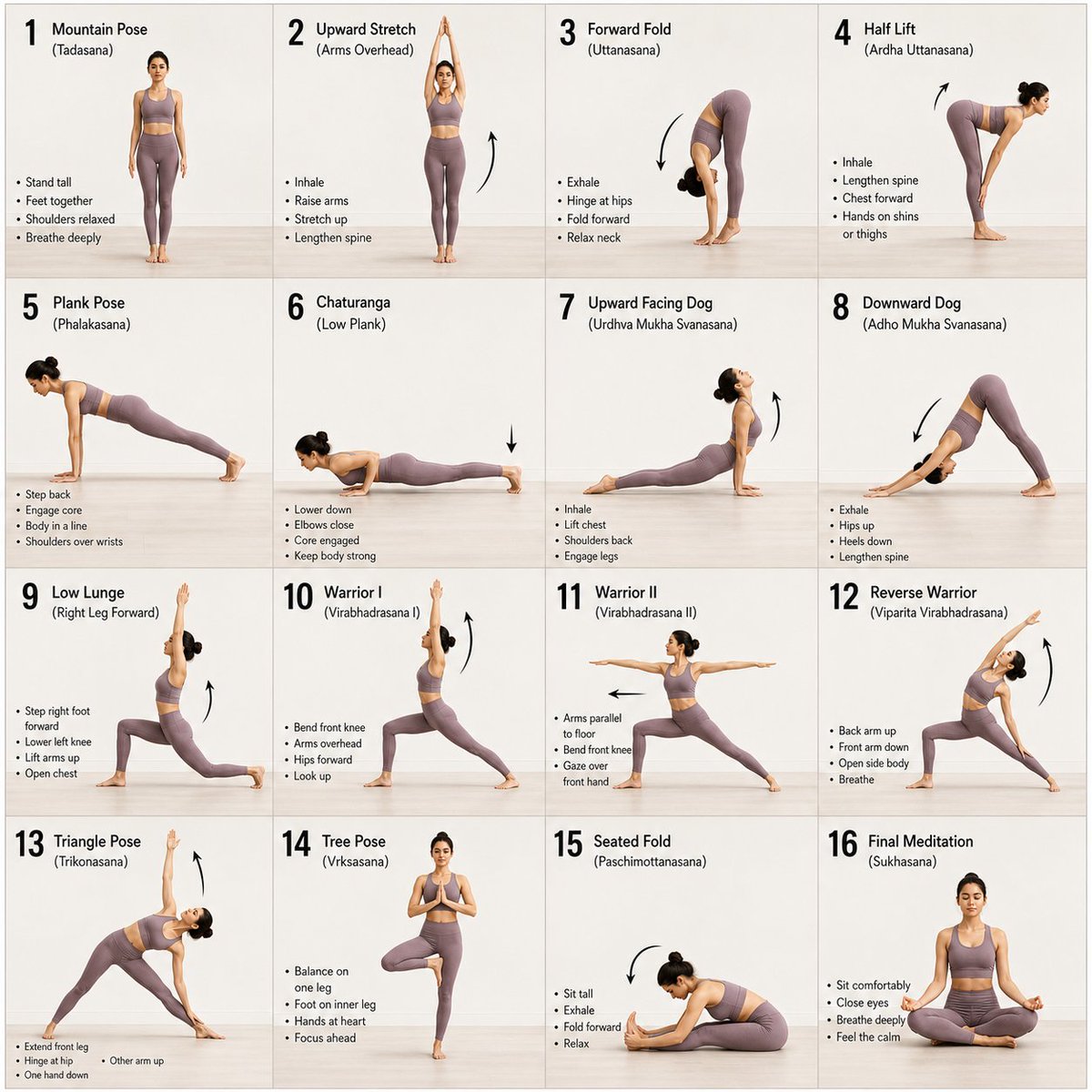 16-Panel Yoga Instructional Storyboard AI image template preview