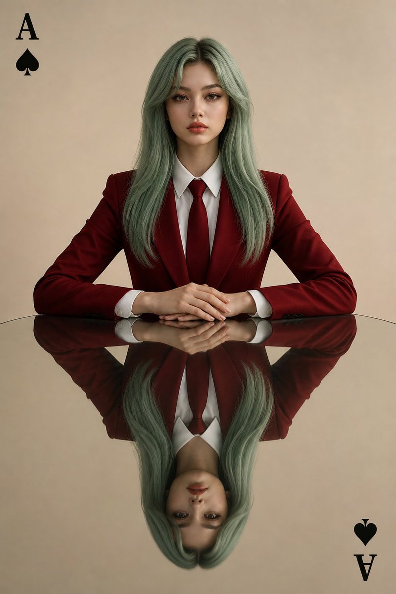 Symmetrical Playing Card Mirror Portrait AI image template preview
