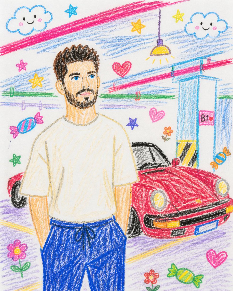 Childlike Crayon Drawing Re-creation AI image template preview