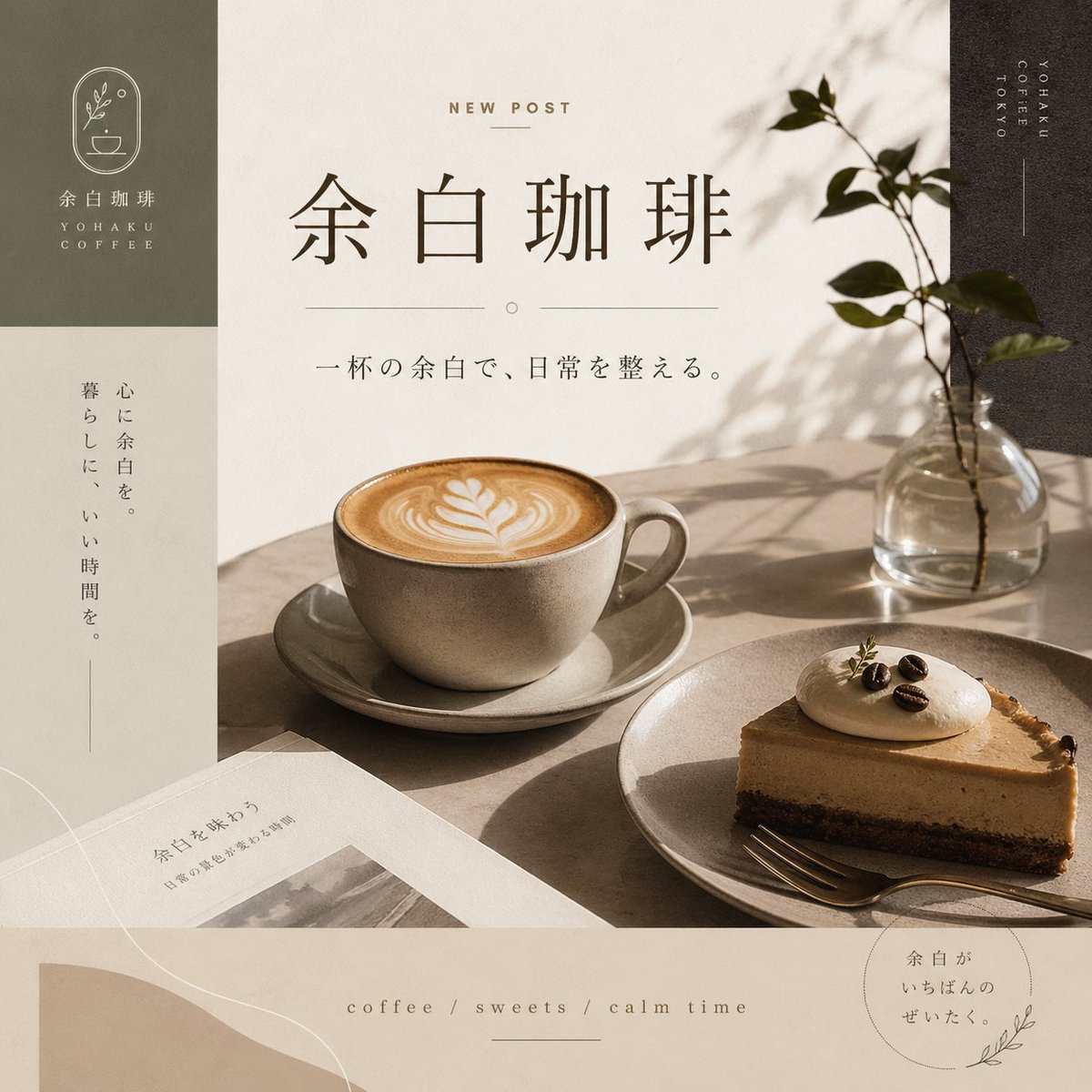 Yohaku Coffee Cafe Announcement Poster AI image template preview