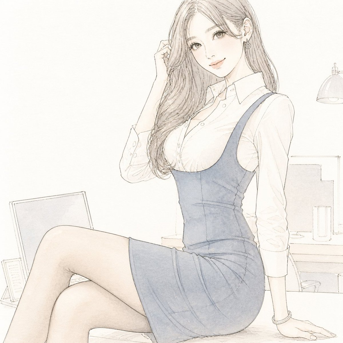 Pale Watercolor Line Art Transformation AI image template preview