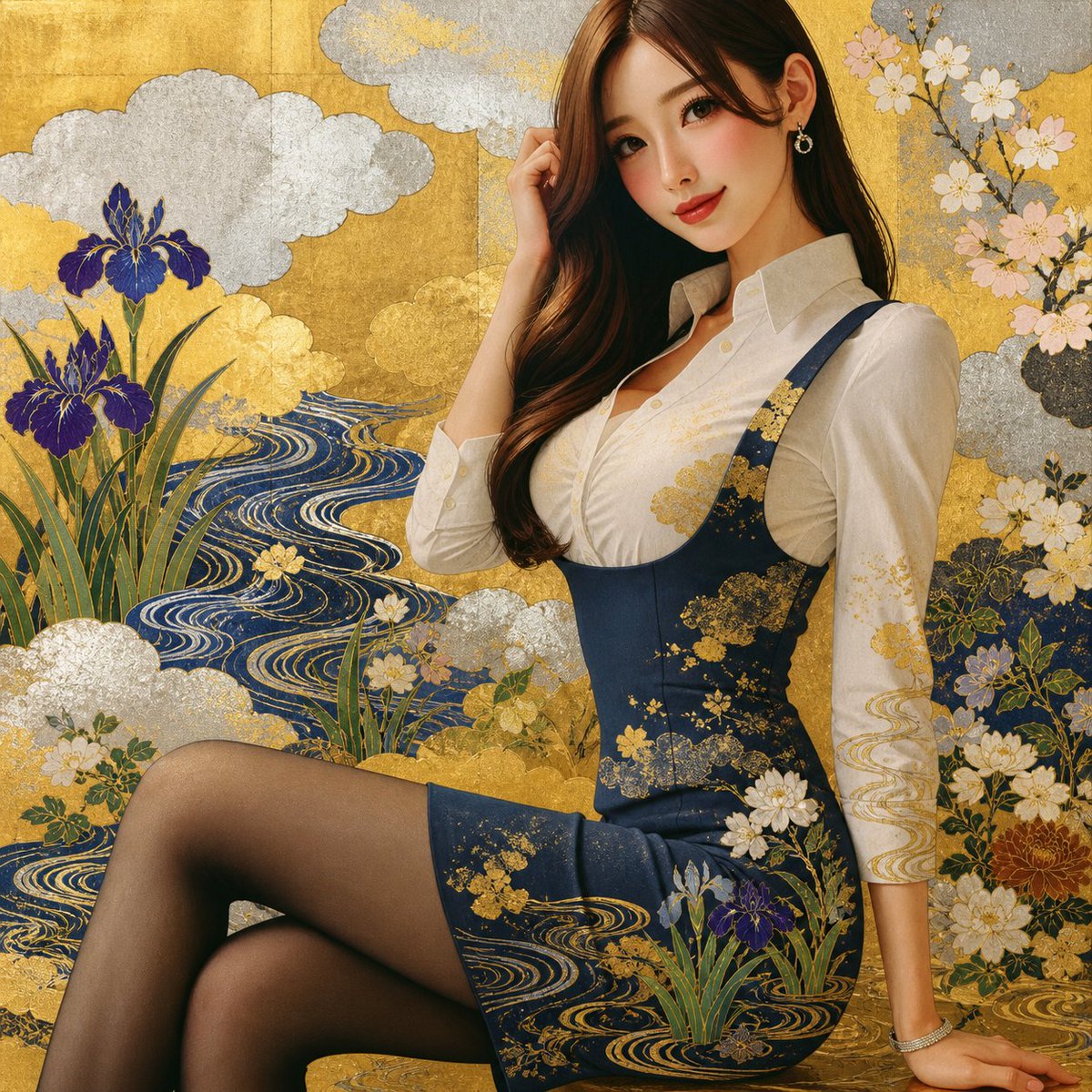 Rinpa Gold Screen Portrait AI image template preview
